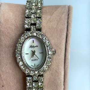(Z4) Lafayette Women's Analog Quartz Watch White Dial Full Pave 20mm Oval 7 1/4"